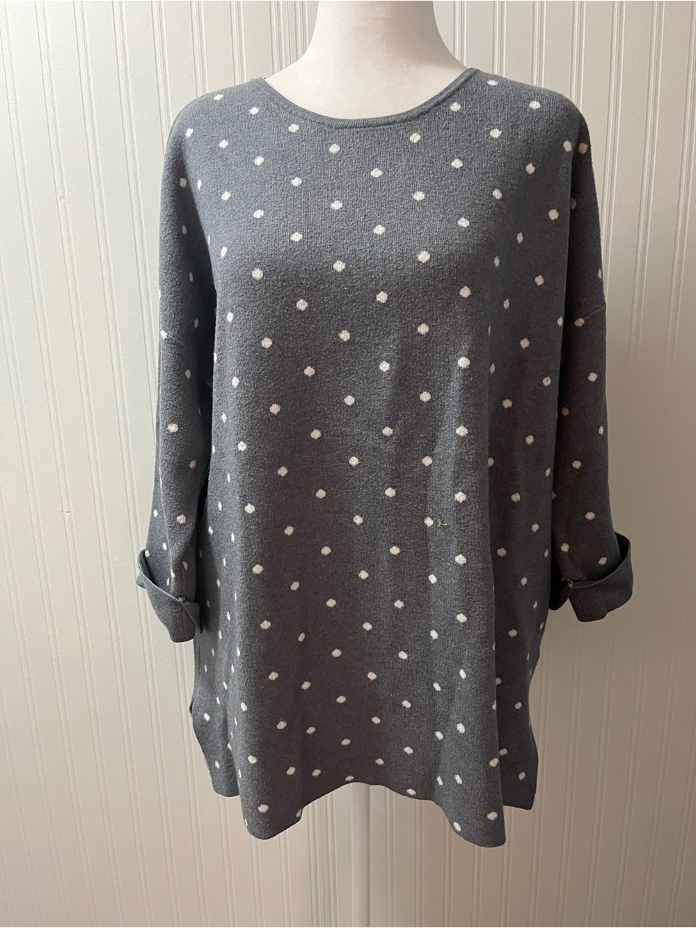 Cynthia Rowley Gray Sweater with White Polka Dots